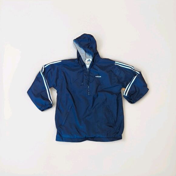 Vintage Adidas 1/2 Zip Pullover Hoodie Jacket Windbreaker Mens Large Blue Lined - Picture 1 of 8